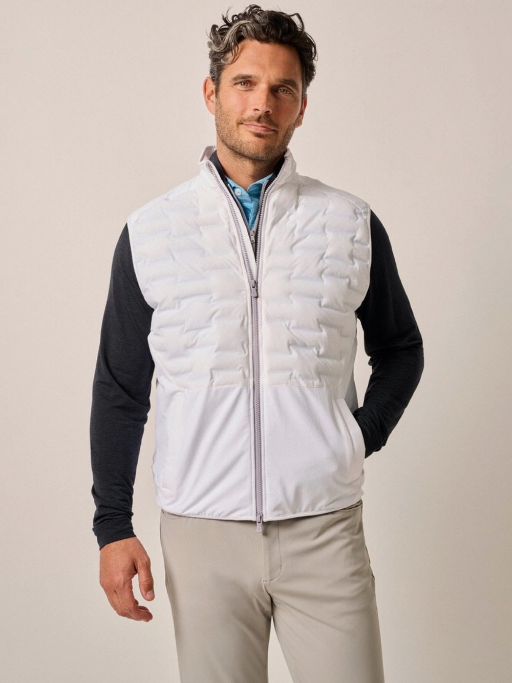 johnnie-O Mens XL White Ziglar Mixed Media Quilted Performance Golf Vest